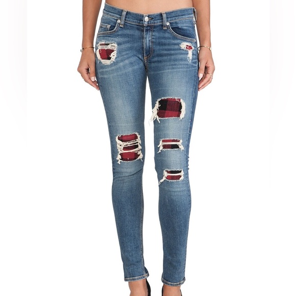 rag & bone Denim - Rag & Bone The Skinny in Sloane Plaid Repair Patch Jeans, 29